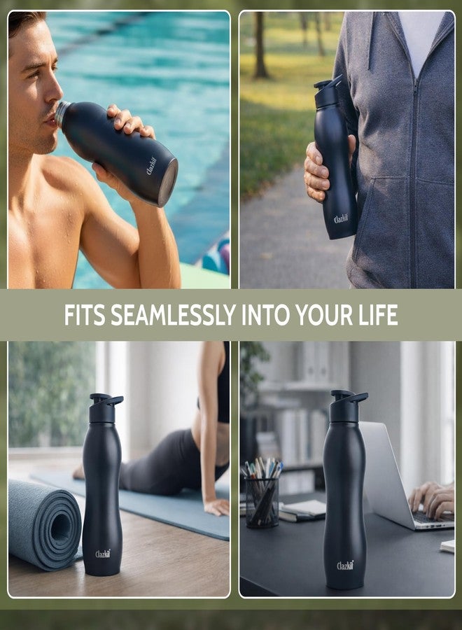 Clazkit زجاجة مياه كلازكيت بلاتينا من الفولاذ المقاوم للصدأ، لون أسود مطفي | معتمدة من معهد المواصفات والمقاييس الهندي | مانعة للتسرب، مقاومة للصدأ، خالية من مادة BPA، متينة للاستخدام في الثلاجة، والرياضة، والنادي الرياضي، واليوغا، والمكتب - سهلة التنظيف وقابلة لإعادة الاستخدام - سعة 1000 مل - Image 5